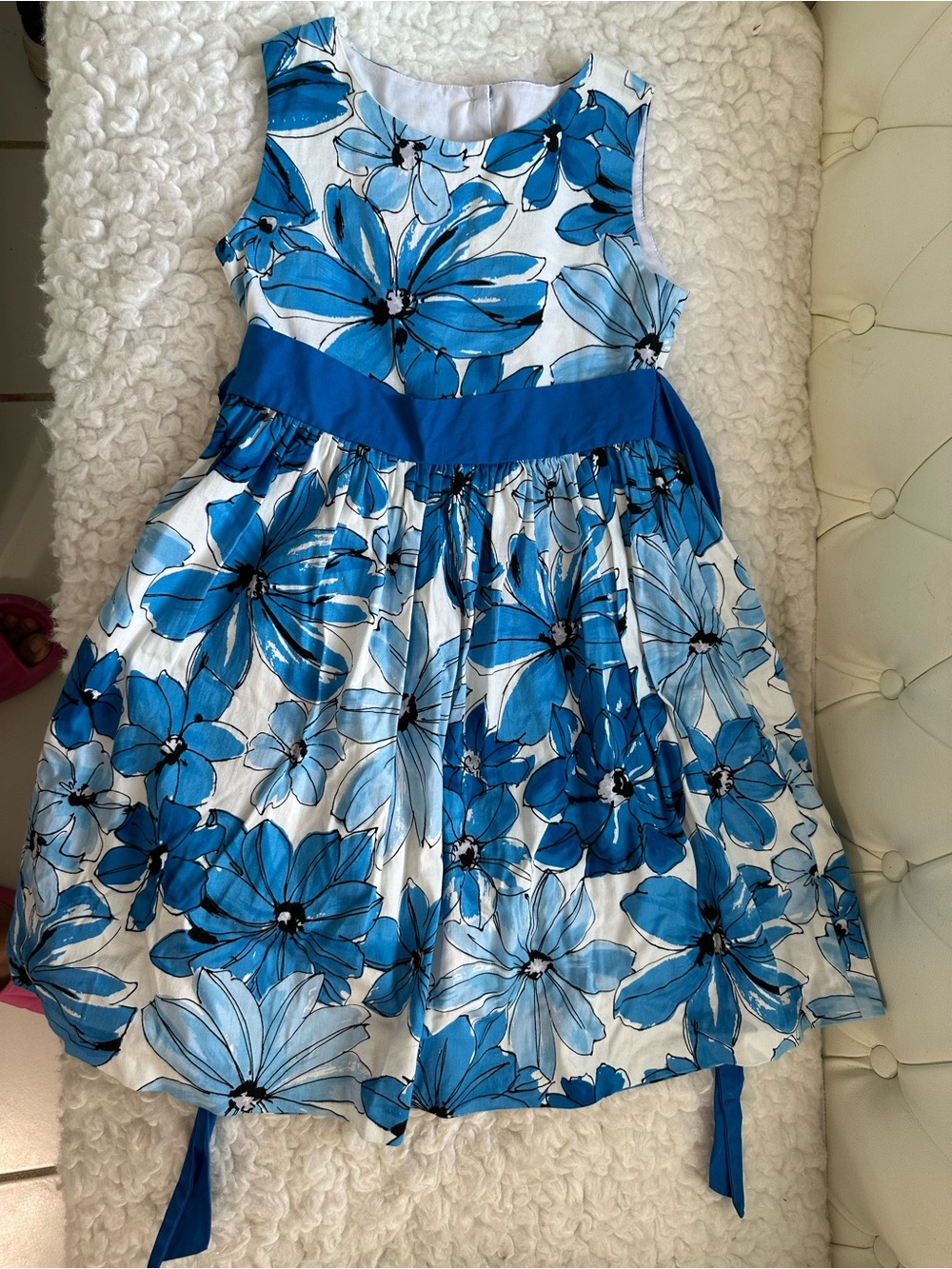 Rare Editions Blue and White Floral Sash Dress